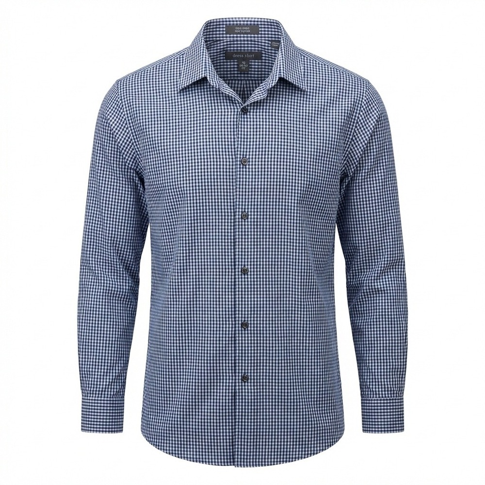 Mens Dress‎ Shirt 18 34/35 Blue White Gingham Check Trim Fit Non-Iron XXL